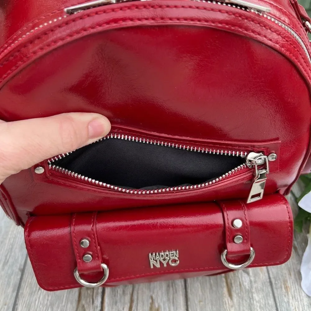 Madden Faux Leather Dome Ring Backpack Red Purse Bag